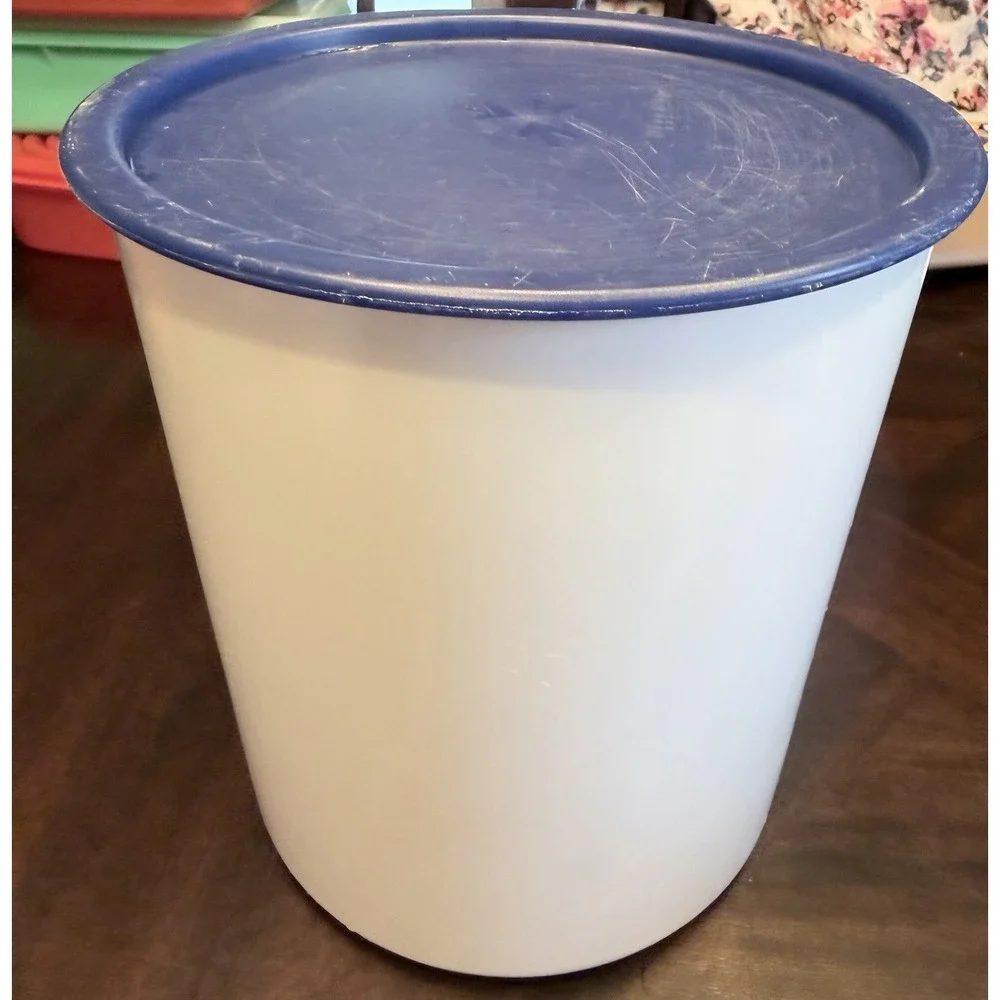 Tupperware Three Canisters With One Touch Blue Lids 24200–1. 27098–1 C. 24168–2